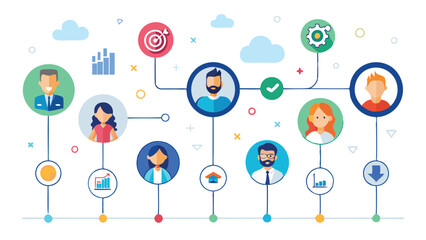Aufkleber - Visual representation of interconnected data flow showcasing individuals, technology, and growth in a modern workspace environment