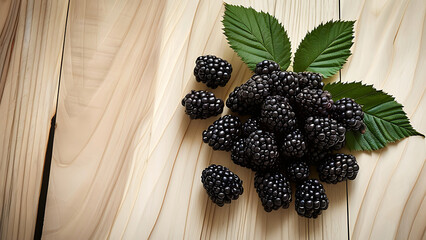 Wall Mural - Fresh blackberries on wooden background