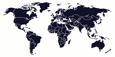 Fototapete - World map vector illustration showcasing geographical boundaries and regions from different continents in a modern design