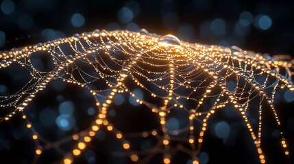 Dewdrops Glistening on a Spiders Web at Dawn