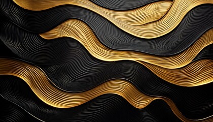 Wall Mural - black and gold wall with wavy strains
