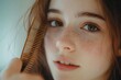 © Infinity Gallery - Close-up young woman hand holding crotch suffering from itchy or scratch of vagina isolated on background, Generative AI