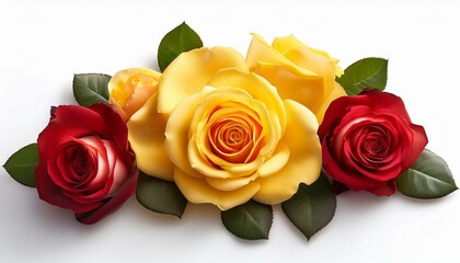 Wall Mural - yellow and red rose flowers on white background