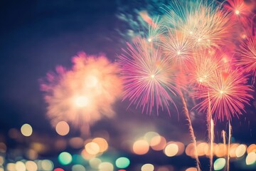 colorful fireworks exploding high above the ground