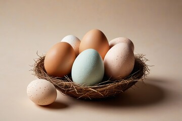 Wall Mural - eggs in a nest with a few different colored ones