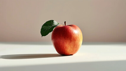 Wall Mural - Red apple with leaf, sunlight