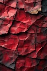 Close-up of a damaged brick wall with red and black cracks