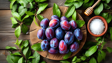 Canvas Print - Fresh plums, honey, and salt