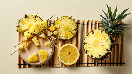 Canvas Print - Pineapple and lemon slices preparation