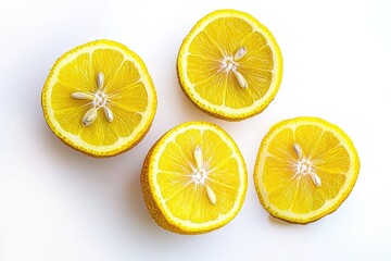 Sticker - Fresh oranges cut in half on a clean white surface, ideal for food photography or illustration