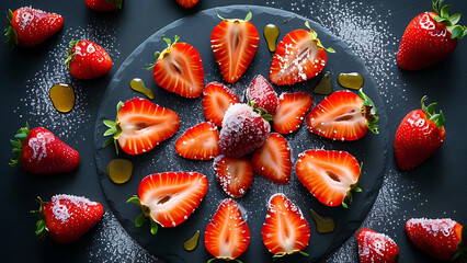 Wall Mural - Sweet strawberries with honey and sugar