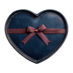 Wall Mural - Navy heart-shaped leather gift box with maroon ribbon for Valentine isolated on transparent background, Valentines gift box, Mothers Day present