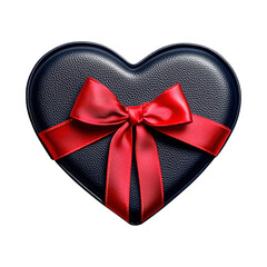 Wall Mural - Unique heart-shaped gift box with red ribbon and bow isolated on transparent background, Valentines gift box, Mothers Day present