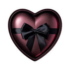 Wall Mural - Elegant heart-shaped gift box with black ribbon isolated on transparent background, Valentines gift box, Mothers Day present