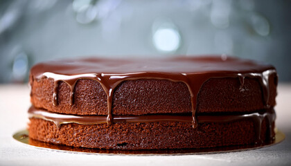 Wall Mural - Tasty layered sponge cake with smooth chocolate ganache. Delicious dessert. Yummy treat. Sweet food