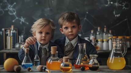 little Students posing with chemical objects