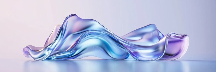 Poster - Abstract 3D wave forms with a blend of translucent colors reflecting light in a serene modern space. Generative AI