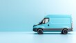 © Dulemegapixel - A futuristic image of a blue delivery van against a vibrant light blue background, suggesting innovation and reliability in modern logistics and transport.