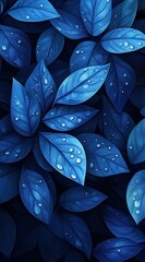 Canvas Print - Blue leaves with dew drops.