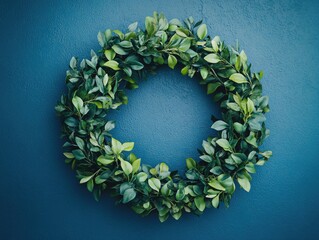 Wall Mural - Wreath on Blue Wall