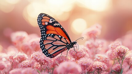 Poster -   A close-up photo of a butterfly perched on a flower with soft out-of-focus elements surrounding it, creating a beautiful bokeh effect