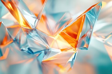 Aufkleber - Vibrant abstract 3D composition showcasing crystalline shapes with orange and blue hues reflecting light in unique patterns. Generative AI