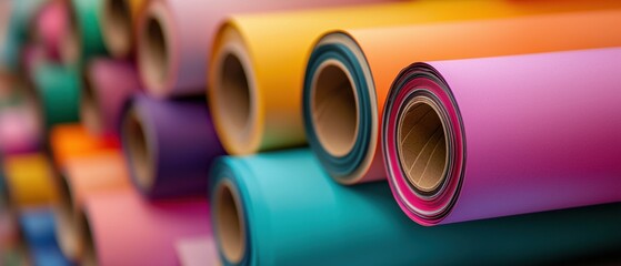 Wall Mural - A wall of colorful wrapping paper rolls in a craft shop