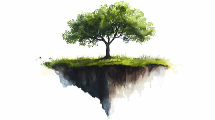 Wall Mural - Vector tree top watercolor hand drawn view isolated on white background for landscape plan and architecture layout drawing, elements for environment and garden. Pinnacle. Illustration