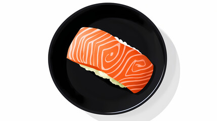 Canvas Print - salmon in black bowl, a top view of a flat black bowl containing a fresh piece of salmon on a clean 