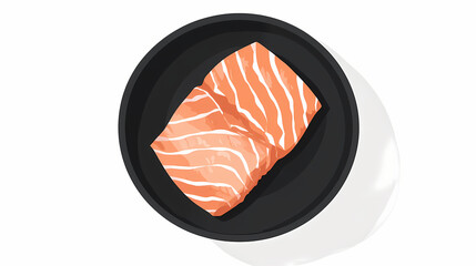 Canvas Print - salmon in black bowl, a top view of a flat black bowl containing a fresh piece of salmon on a clean 