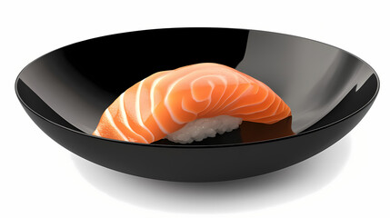 Canvas Print - salmon in black bowl, a top view of a flat black bowl containing a fresh piece of salmon on a clean 