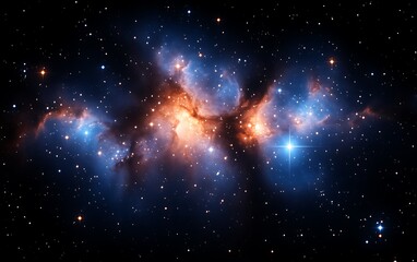 cosmic nebula with orange and blue hues.