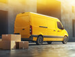 © zphoto83 - Yellow delivery van parked on a city street with cardboard boxes waiting for shipment during afternoon sunlight