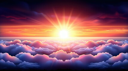 Wall Mural - Witness a stunning red sunset sky painted above clouds, where dramatic light creates a breathtaking view.