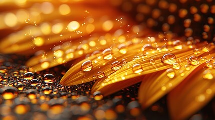 Wall Mural - a macro shot of a collection of water droplets on a black and yellow background with a prominent yel