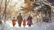 © A B I G A I L - A family walks through a snowy winter wonderland.