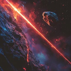 Wall Mural - asteroid collision event outer space digital art cosmic environment dynamic viewpoint cataclysmic co