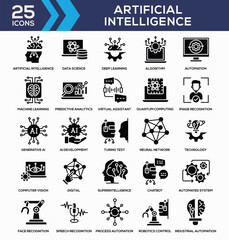 Sticker - Artificial Intelligence Black Glyph Icon Collection