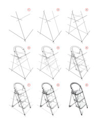 Wall Mural - page shows how to learn to draw from life a sketch of a stepladder in perspective. pencil drawing le