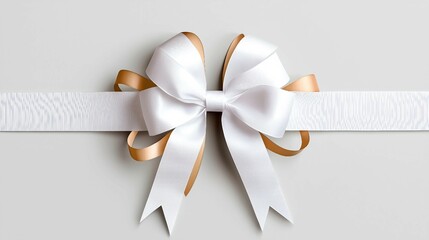 Elegant White Bow with Golden Accents on Soft Gray Background