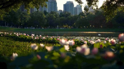 Wall Mural - Serene Sunset at the Lotus Pond