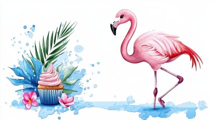 Naklejka na meble Tropical Flamingo and Cupcake Fantasy