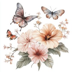 A painting of a flower with two butterflies on it