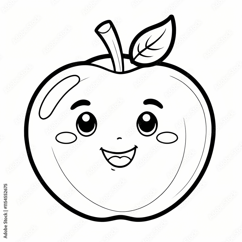 Стоковое фото Doodle apple with leaf isolated vector Coloring Page
