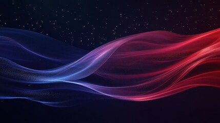 Poster - Flowing fabric texture resembling the American flag with vibrant red and blue colors against a dark background. Generative AI