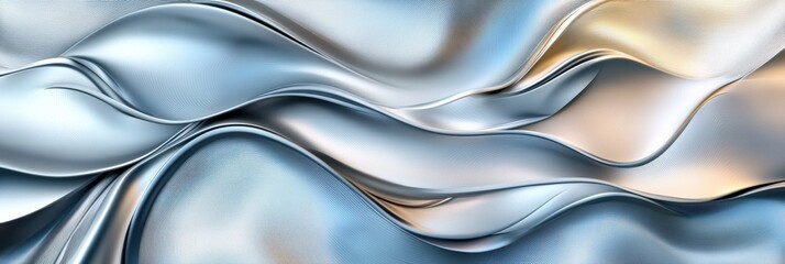 Leinwandbilder - Flowing waves of abstract 3D design in soft blue and gold tones creating a sense of depth and movement. Generative AI