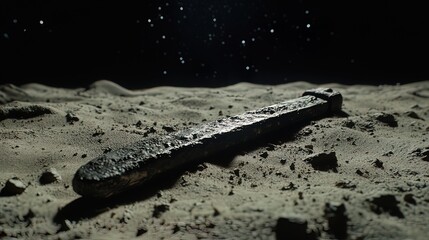Wall Mural - Metallic object rests on a lunar surface under a starry night sky.