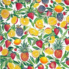 Leinwandbilder - Vibrant tropical fruit pattern showcasing diverse shapes and colors ideal for summer design inspiration. Generative AI