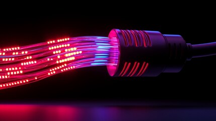 Canvas Print - glowing fiber optic cable streams data.