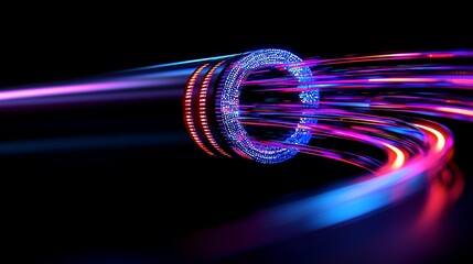 Canvas Print - abstract glowing tunnel with vibrant light streaks.